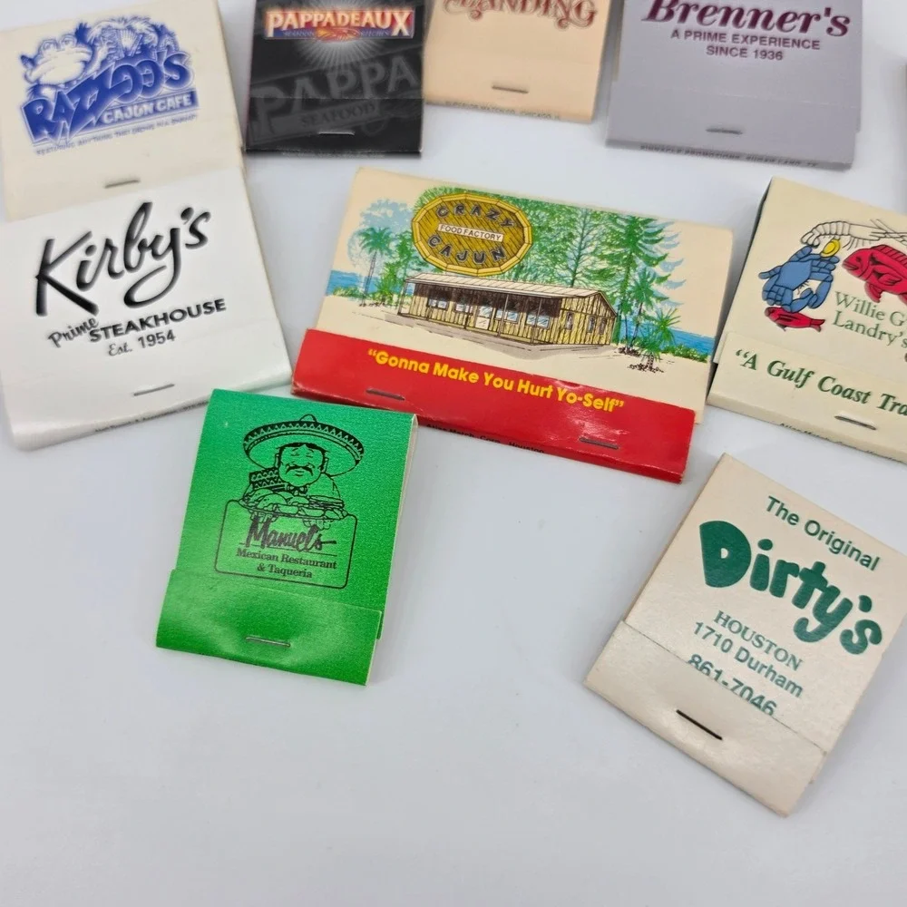 Vintage Texas Restaurant Matchbook Lot 10pc Houston Pappadeaux Kirbys Brenners
